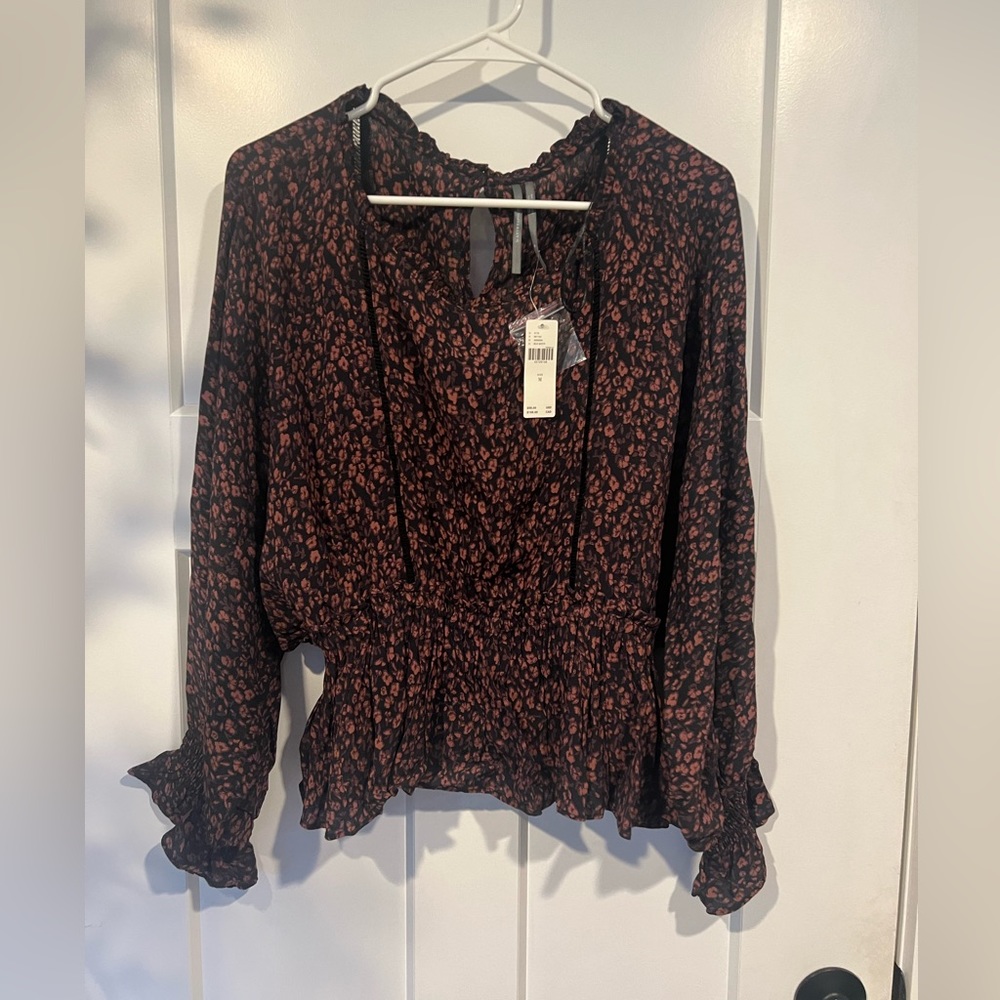 Anthropologie || Black/Red Motif Blouse